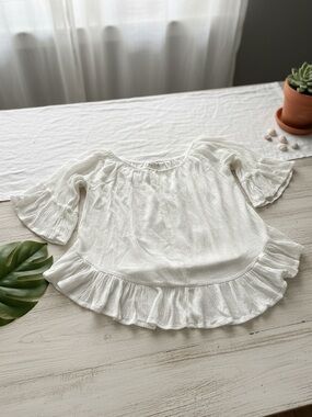 Women's White Ruffled Peasant / Fairy Top Indie Vibe SZ M